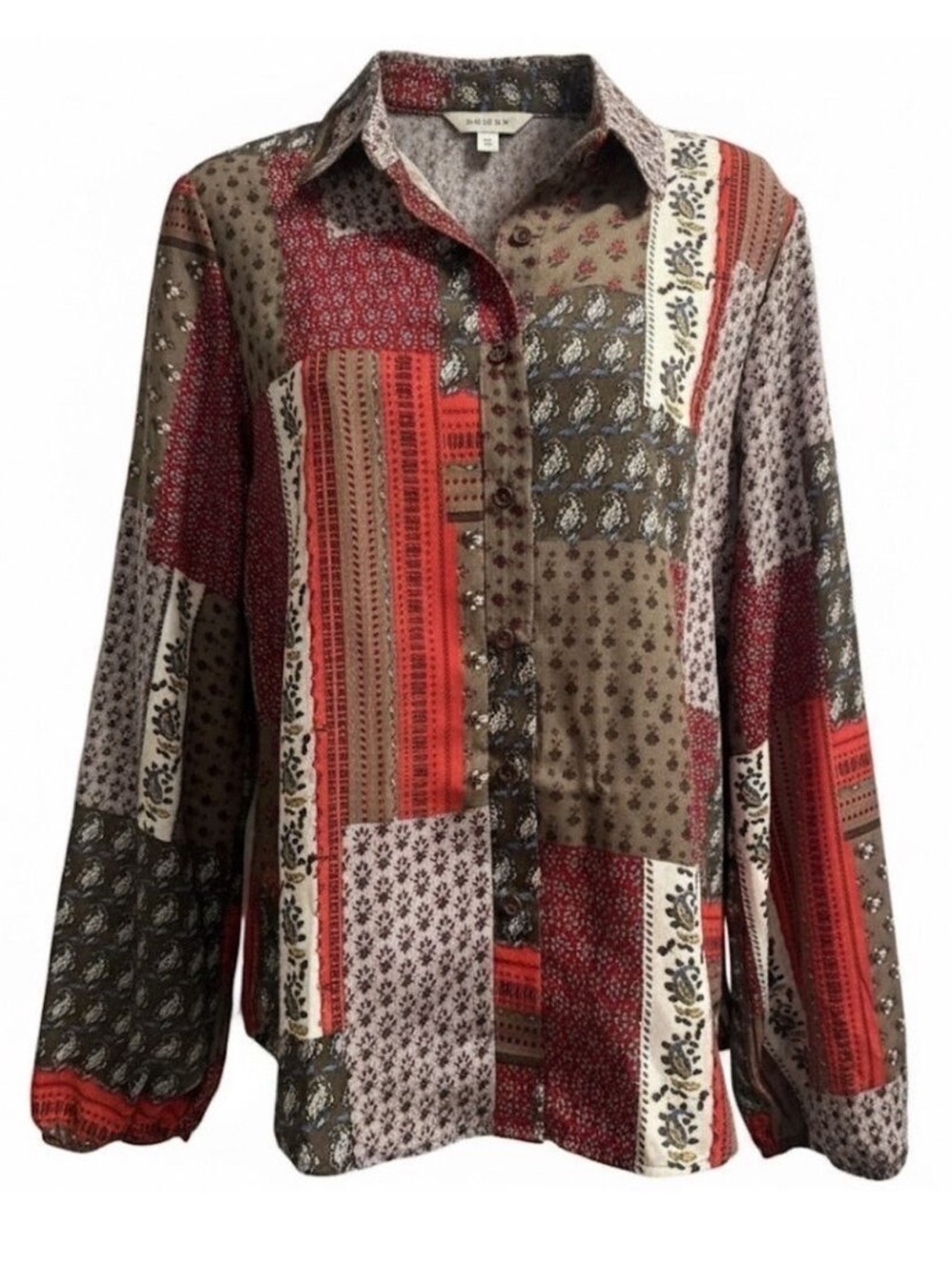 Bucketlist Bandana Patchwork Button Up Tunic Red Boho Western Shirt USA Small